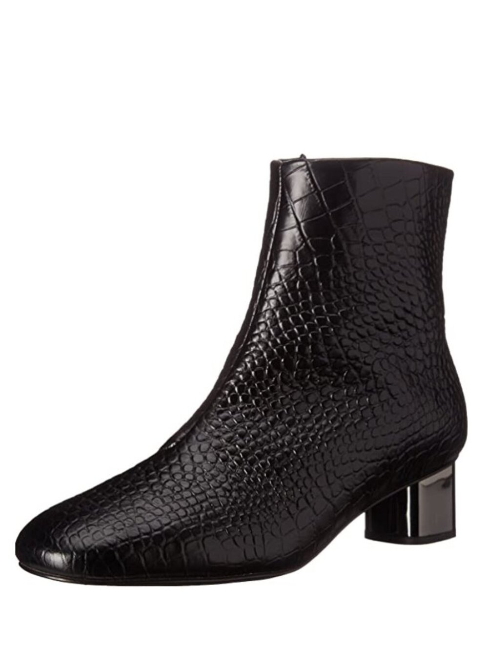 CLERGERIE Croc Leather Ankle Boots Metal Block Mid heel Black Booties Size 6.5